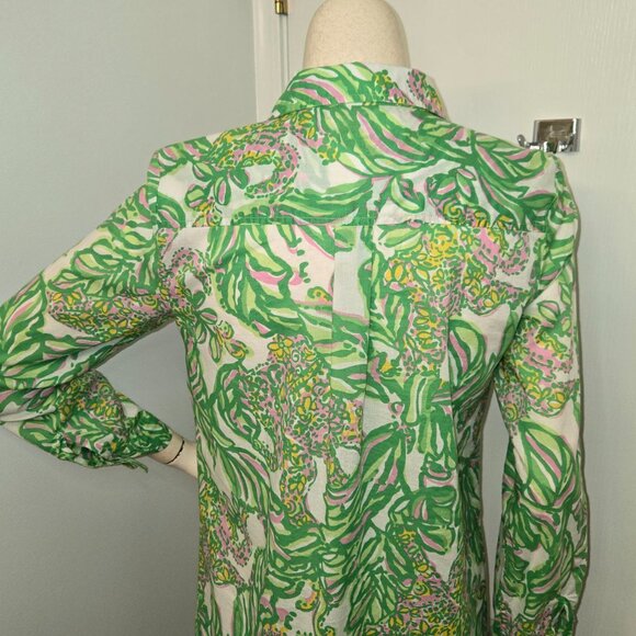 Lilly Pulitzer Shirt Dress Tunic Green and Pink Long sleeve Colorful - Picture 3 of 15